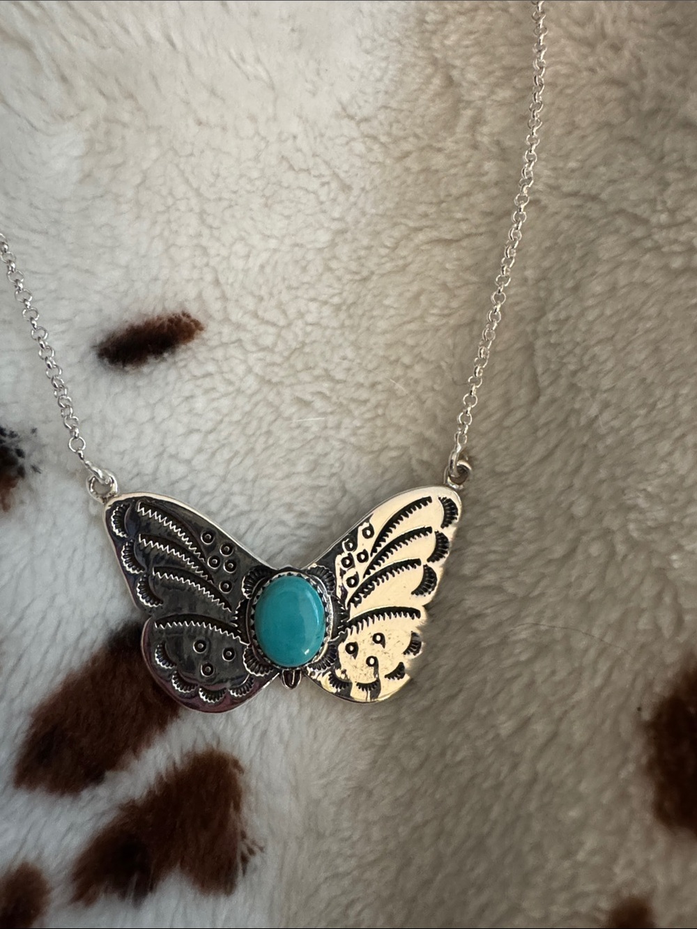 Silver Butterfly Necklace with kingman Turquoise Stone - Women Jewelry